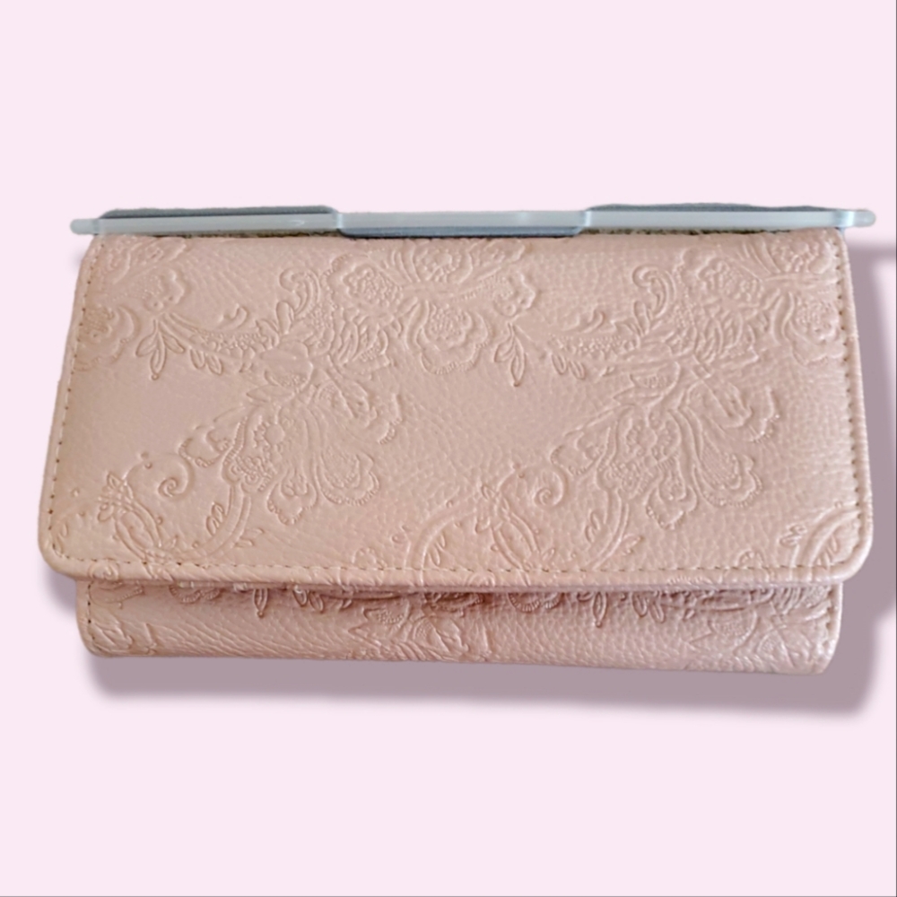 Pink floral embossed wallet